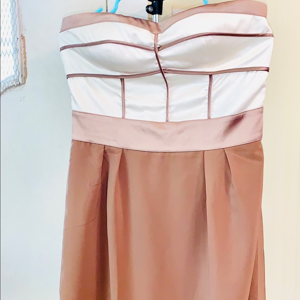 Neutral cream and beige structured strapless dress